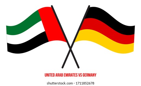 United Arab Emirates and Germany Flags Crossed And Waving Flat Style. Official Proportion.