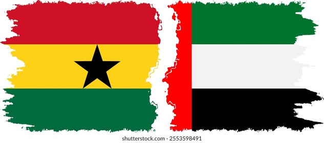 United Arab Emirates and Ghana grunge flags connection, vector