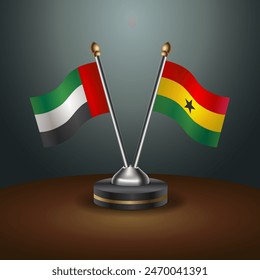 United Arab Emirates and Ghana table flags relation with gradient backgrund. Vector Illustration