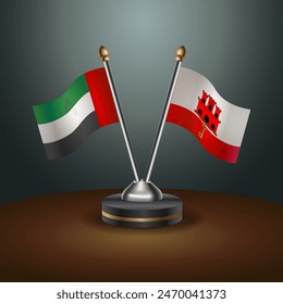 United Arab Emirates and Gibraltar table flags relation with gradient backgrund. Vector Illustration