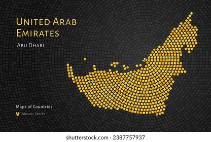 United Arab Emirates Gold Map with a capital of Abu Dhabi Shown in a Mosaic Pattern