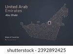 United Arab Emirates, Great Britain Map with a capital of Abu Dhabi Shown in a Microchip Pattern. E-government. World Countries vector maps. Microchip Series