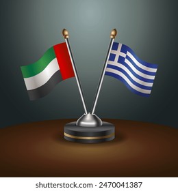 United Arab Emirates and Greece table flags relation with gradient backgrund. Vector Illustration