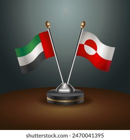 United Arab Emirates and Greenland table flags relation with gradient backgrund. Vector Illustration