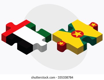 United Arab Emirates and Grenada Flags in puzzle isolated on white background
