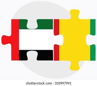 United Arab Emirates and Guinea Flags in puzzle isolated on white background