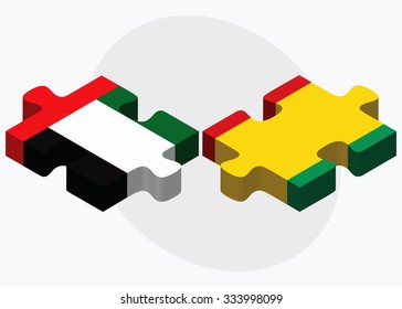 United Arab Emirates and Guinea Flags in puzzle isolated on white background