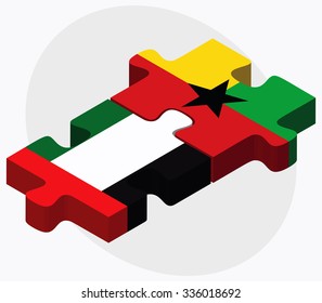 United Arab Emirates and Guyana Flags in puzzle isolated on white background