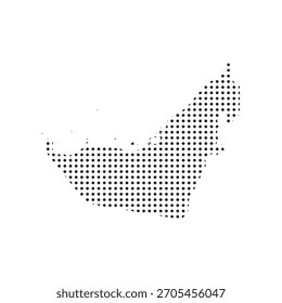 United Arab Emirates halftone map vector with dotted UAE silhouette, black dot pattern outline, minimal modern geographic abstract design for posters, prints, education, and infographics