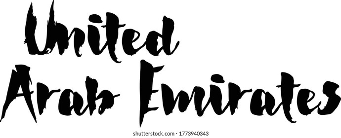 United Arab Emirates Handwritten Font Calligraphy Black Color Text 
on White Background