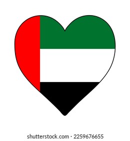 United Arab Emirates Heart Shape Flag. Love United Arab Emirates. Visit United Arab Emirates. Middle East. Western Asia. Asia. Vector Illustration Graphic Design.