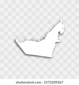 United Arab Emirates high detailed vector representation of country silhouette. White color on transparent background with dropped shadow. For educational, decorative, or informational use.