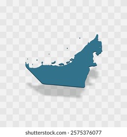 United Arab Emirates high detailed vector representation of country silhouette. 3D map on transparent background with dropped shadow. For educational, decorative, or informational use.