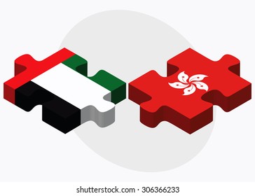 United Arab Emirates and Hong Kong SAR China Flags in puzzle isolated on white background
