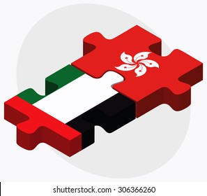 United Arab Emirates and Hong Kong SAR China Flags in puzzle isolated on white background
