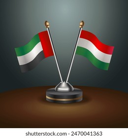 United Arab Emirates and Hungary table flags relation with gradient backgrund. Vector Illustration