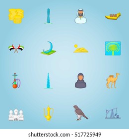 United Arab Emirates icons set. Cartoon illustration of 16 United Arab Emirates vector icons for web