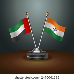 United Arab Emirates and India table flags relation with gradient backgrund. Vector Illustration