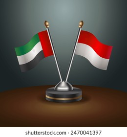United Arab Emirates and Indonesia table flags relation with gradient backgrund. Vector Illustration