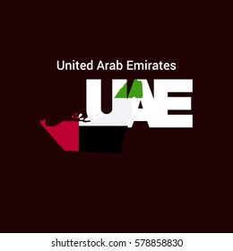 United Arab Emirates Initial Letter Country with Map and Flag Vector