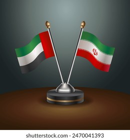 United Arab Emirates and Iran table flags relation with gradient backgrund. Vector Illustration