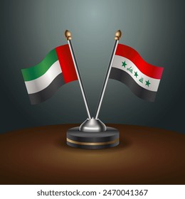 United Arab Emirates and Iraq table flags relation with gradient backgrund. Vector Illustration