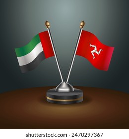 United Arab Emirates and Isle of Man table flags relation with gradient backgrund. Vector Illustration