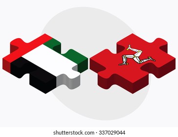 United Arab Emirates and Isle of Man Flags in puzzle isolated on white background