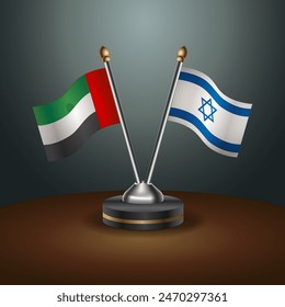 United Arab Emirates and Israel table flags relation with gradient backgrund. Vector Illustration