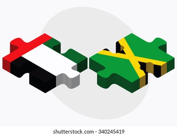 United Arab Emirates and Jamaica Flags in puzzle isolated on white background