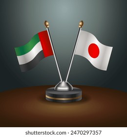 United Arab Emirates and Japan table flags relation with gradient backgrund. Vector Illustration