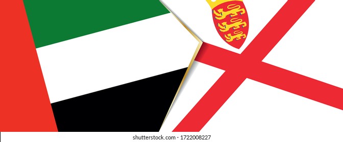 United Arab Emirates and Jersey flags, two vector flags symbol of relationship or confrontation.