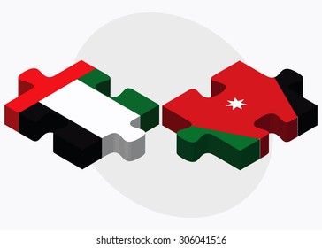 United Arab Emirates and Jordan Flags in puzzle isolated on white background
