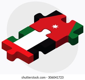 United Arab Emirates and Jordan Flags in puzzle isolated on white background