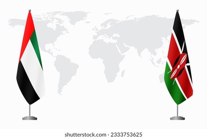 Los Emiratos Árabes Unidos y Kenia enarbolan banderas para una reunión oficial en el fondo del mapa mundial.