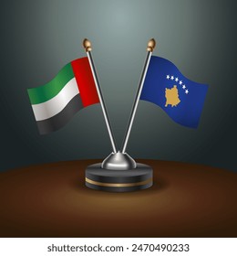 United Arab Emirates and Kosovo table flags relation with gradient backgrund. Vector Illustration