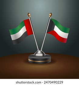 United Arab Emirates and Kuwait table flags relation with gradient backgrund. Vector Illustration