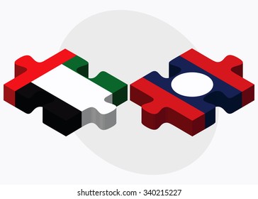 United Arab Emirates and Laos Flags in puzzle isolated on white background