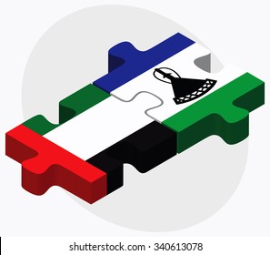 United Arab Emirates and Lesotho Flags in puzzle isolated on white background