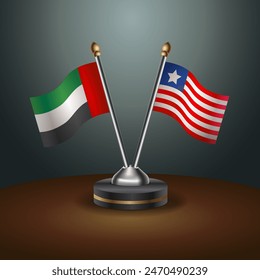 United Arab Emirates and Liberia table flags relation with gradient backgrund. Vector Illustration