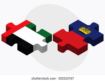 United Arab Emirates and Liechtenstein Flags in puzzle isolated on white background