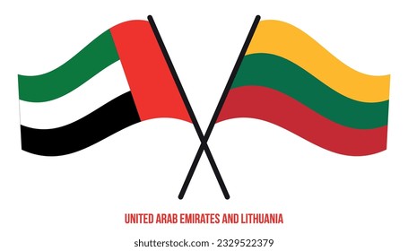 United Arab Emirates and Lithuania Flags Crossed And Waving Flat Style. Official Proportion.