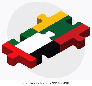 United Arab Emirates and Lithuania Flags in puzzle isolated on white background