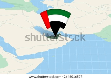 United Arab Emirates Location Highlighted on Asian Map with Flag Icon. Detailed Vector Design.