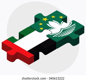 United Arab Emirates and Macau Flags in puzzle isolated on white background