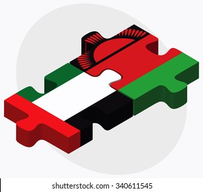 United Arab Emirates and Malawi Flags in puzzle isolated on white background