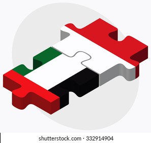 United Arab Emirates and Malta Flags in puzzle isolated on white background