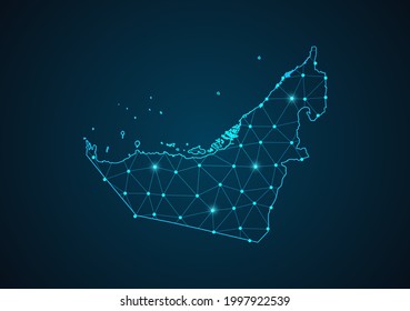 United Arab Emirates map Abstract mash line and point scales on dark background. Wire Frame 3D mesh polygonal network line. Network line, design sphere, dot and structure vector