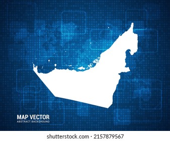 United Arab Emirates map with abstract blue background technology pixel board texture.