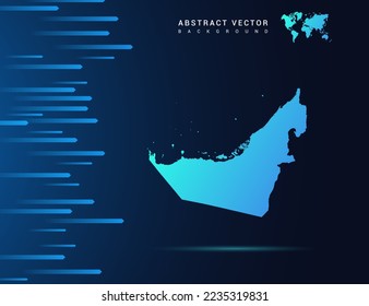United Arab Emirates map with abstract blue background technology.